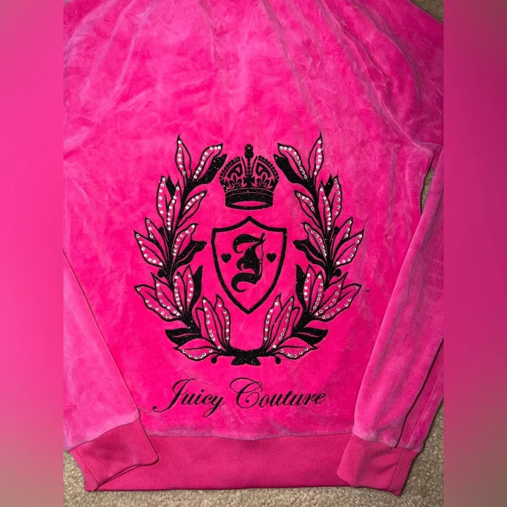 Juicy Couture Hot Pink Velour Zip Up Hoodie Sz XS - Picture 2 of 3